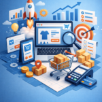 3D illustration of ecommerce MVP development showing online store interface, shopping cart, payment system, and product validation workflow